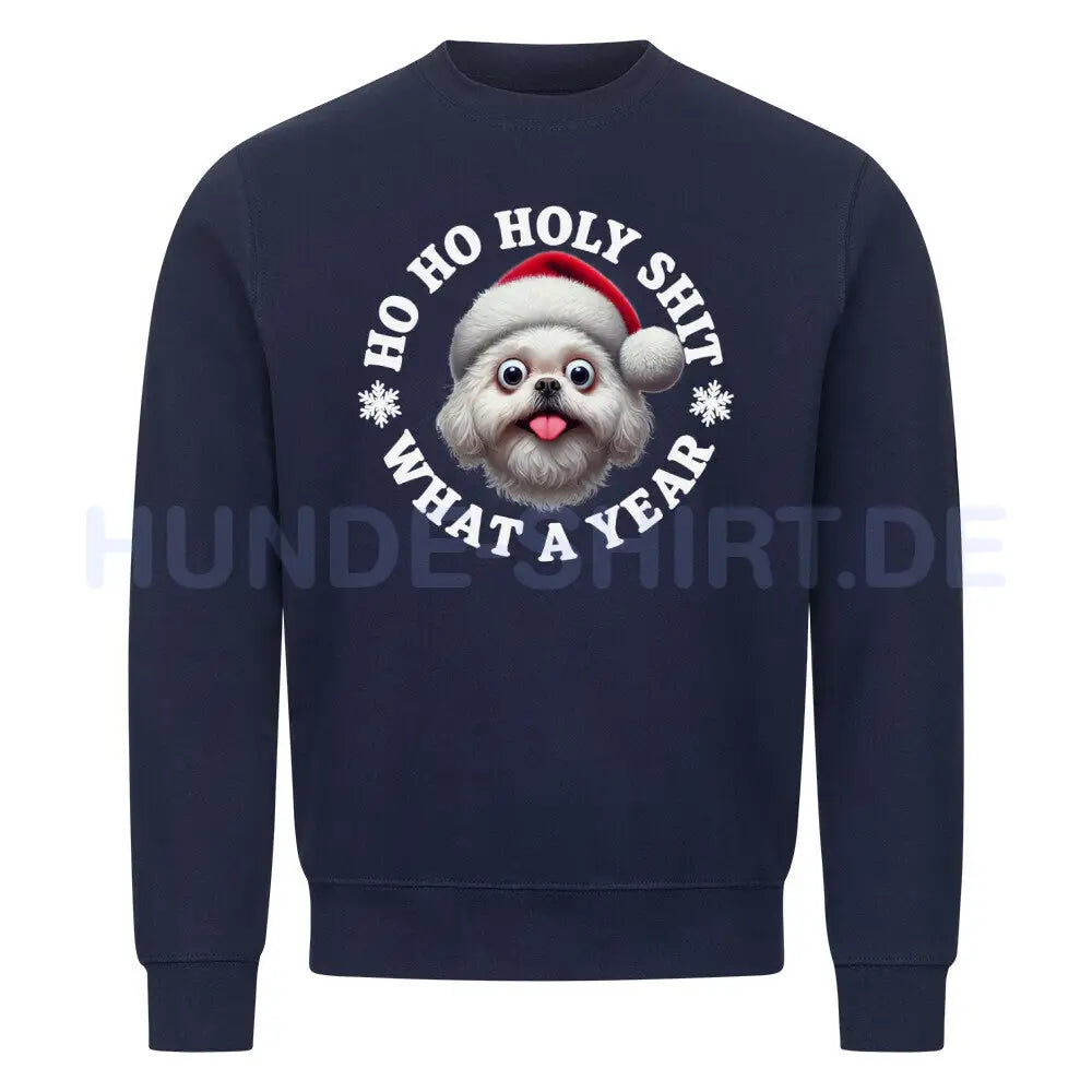 Premium Sweatshirt "Bologneser - HO HO..." Navy Blue – hunde-shirt.de