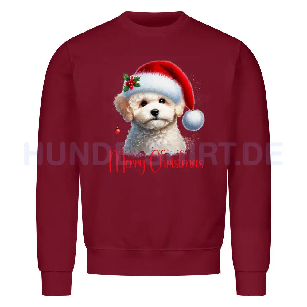 Premium Sweatshirt "Bologneser - Merry Christmas" Burgunder – hunde-shirt.de