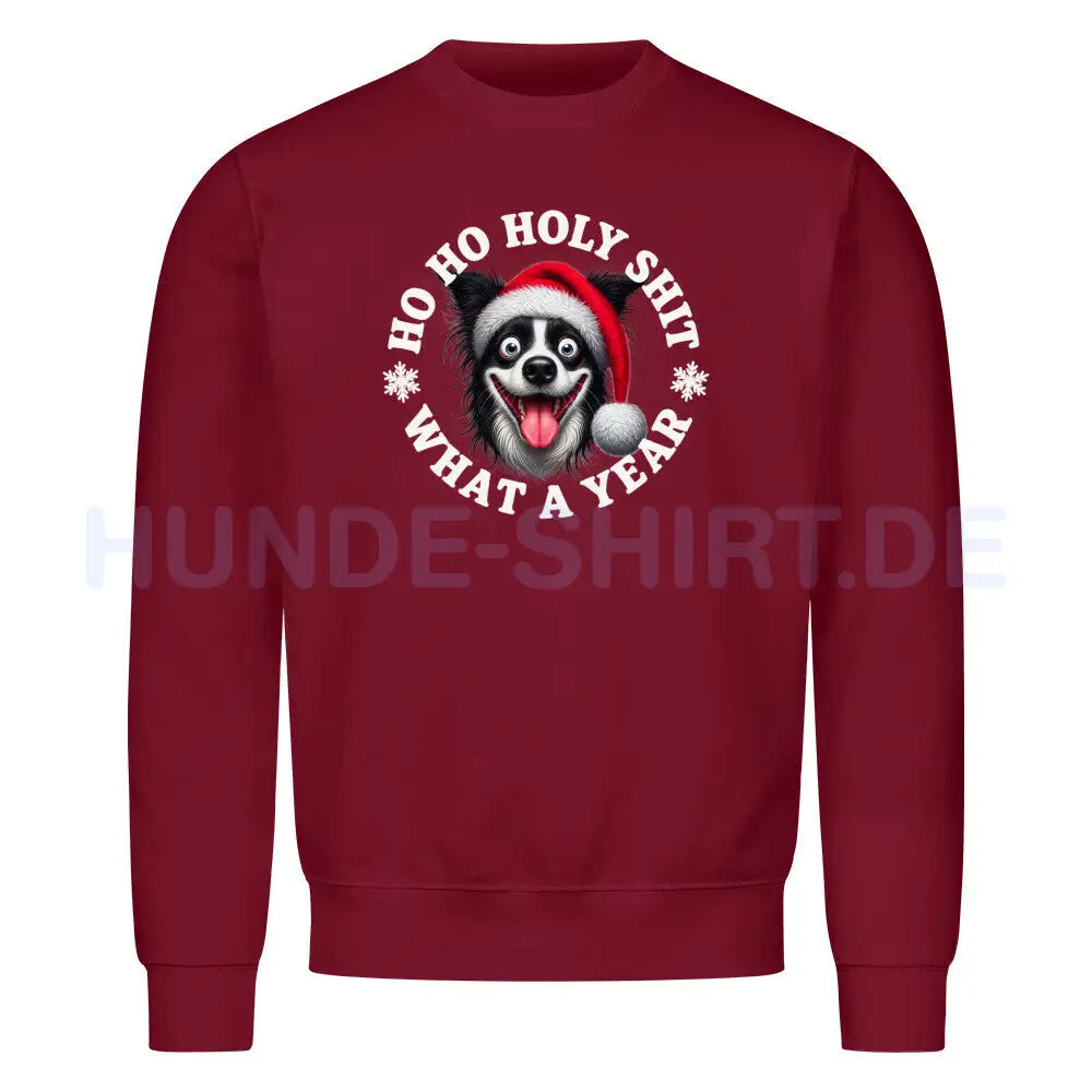 Premium Sweatshirt "Border Collie - HO HO..." Burgunder – hunde-shirt.de