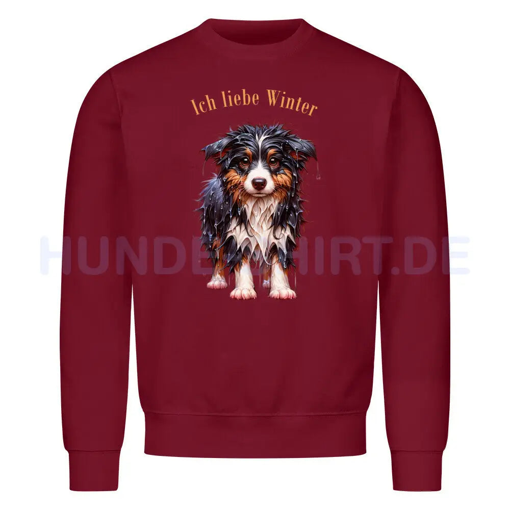 Premium Sweatshirt "Border Collie - Ich liebe Winter" Burgunder – hunde-shirt.de