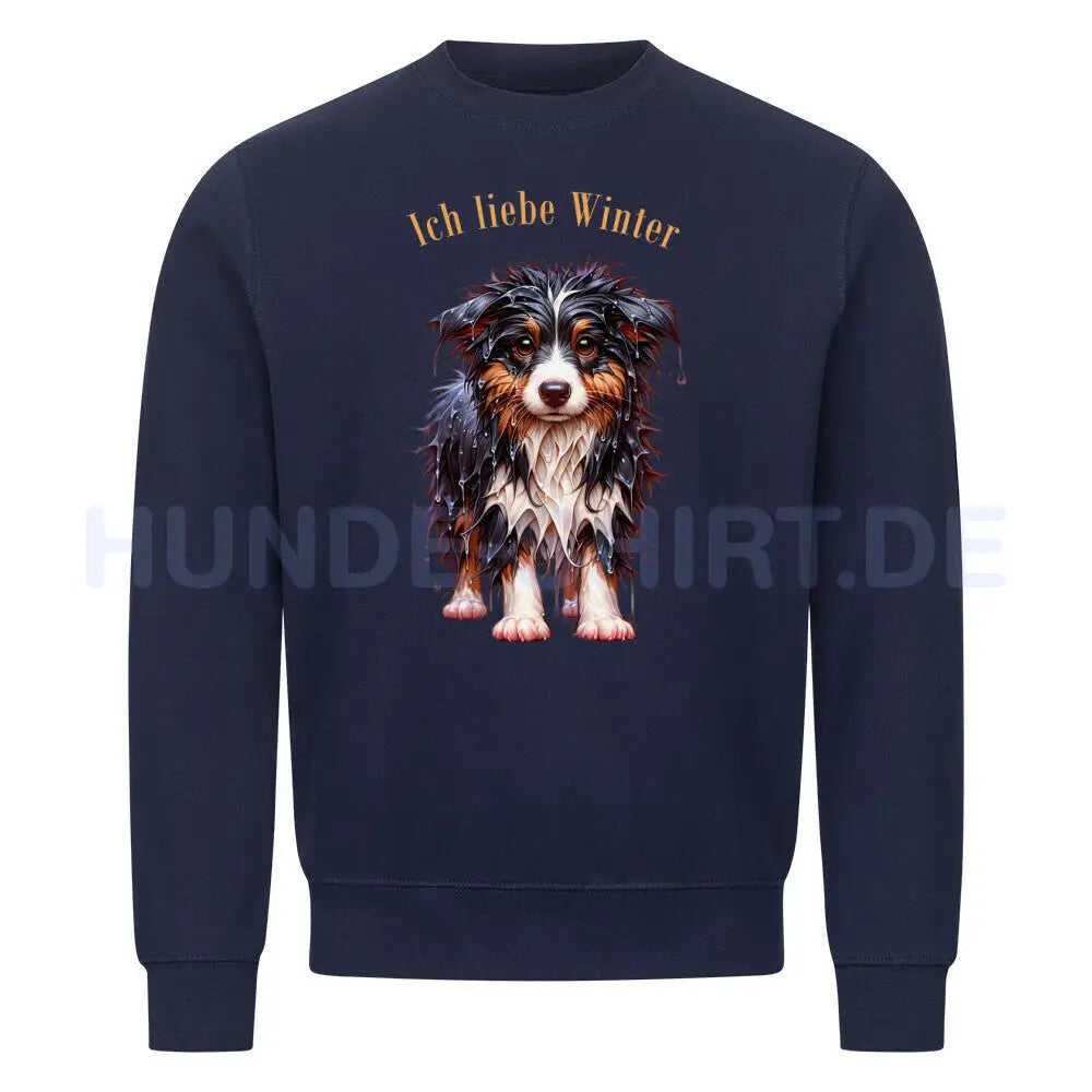 Premium Sweatshirt "Border Collie - Ich liebe Winter" Navy Blue – hunde-shirt.de