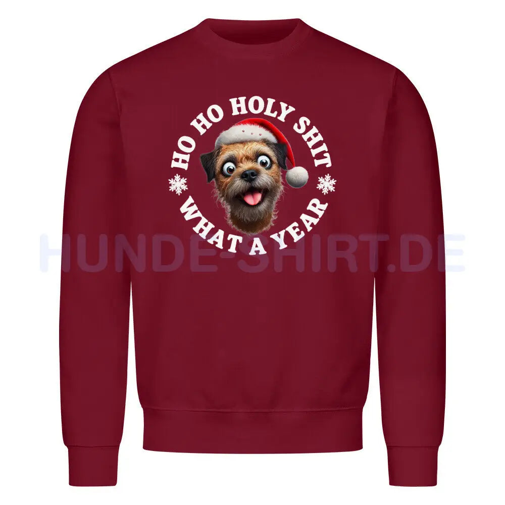 Premium Sweatshirt "Border Terrier - HO HO..." Burgunder – hunde-shirt.de