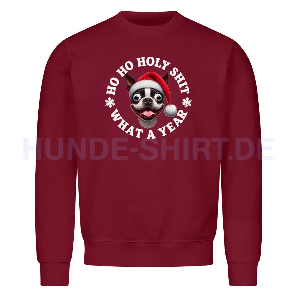 Premium Sweatshirt "Boston Terrier - HO HO..." Burgunder – hunde-shirt.de