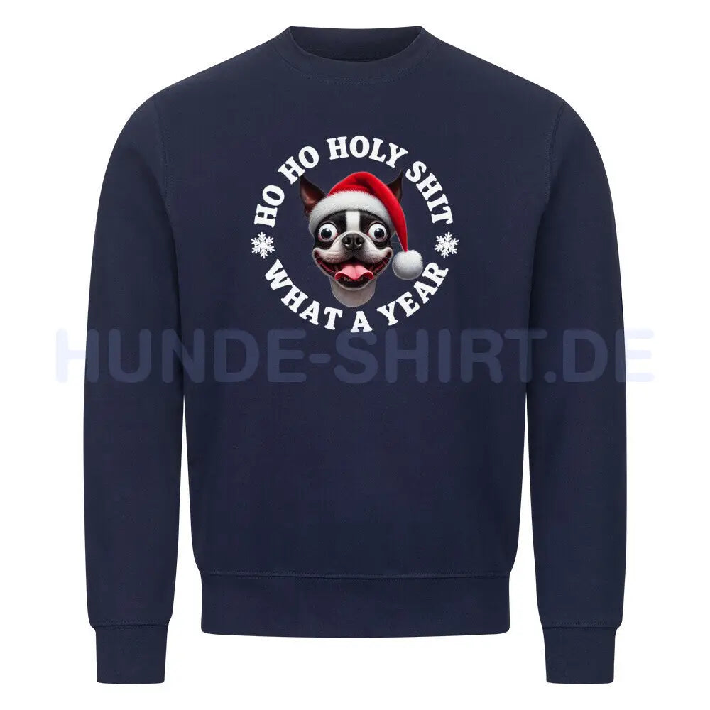 Premium Sweatshirt "Boston Terrier - HO HO..." Navy Blue – hunde-shirt.de