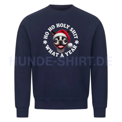 Premium Sweatshirt "Boston Terrier - HO HO..." Navy Blue – hunde-shirt.de