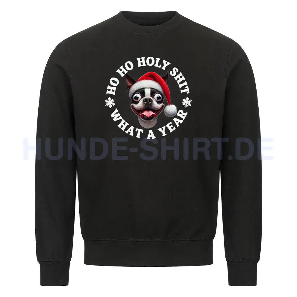 Premium Sweatshirt "Boston Terrier - HO HO..." Schwarz – hunde-shirt.de