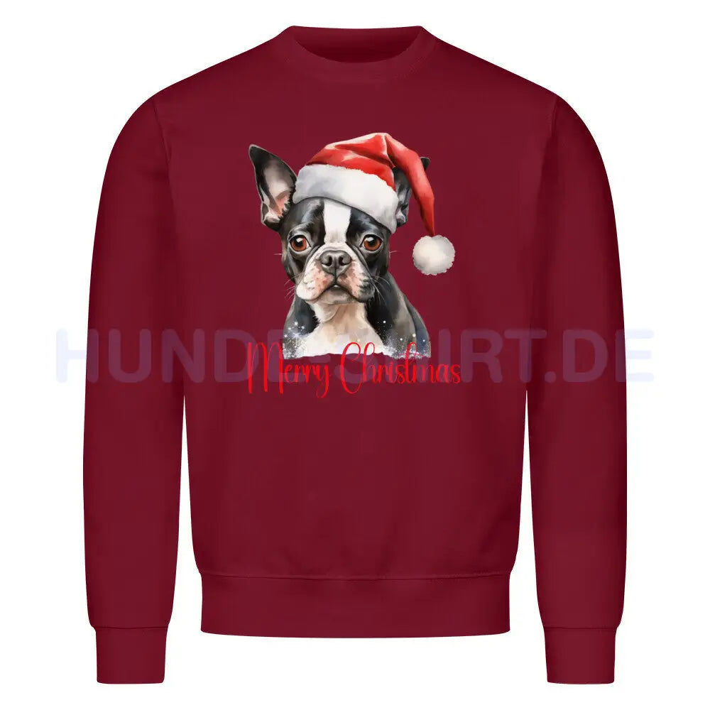 Premium Sweatshirt "Boston Terrier - Merry Christmas" Burgunder – hunde-shirt.de