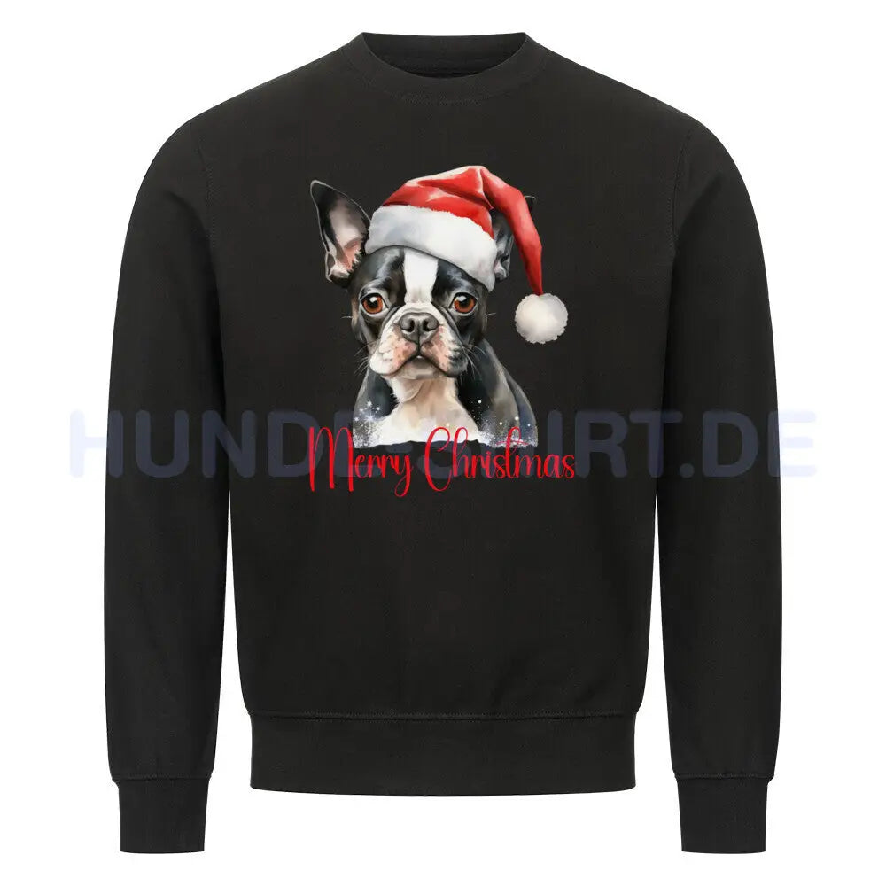 Premium Sweatshirt "Boston Terrier - Merry Christmas" Schwarz – hunde-shirt.de