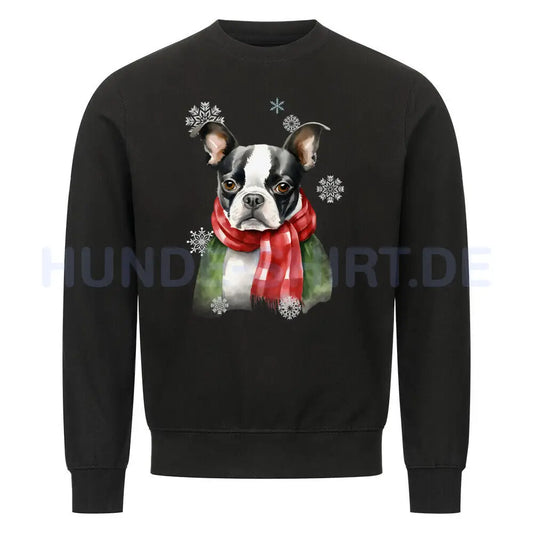 Premium Sweatshirt "Boston Terrier Winter" Schwarz – hunde-shirt.de