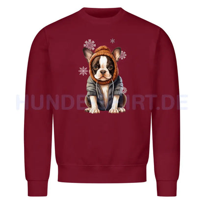 Premium Sweatshirt "Boston Terrier Winterbub" Burgunder – hunde-shirt.de