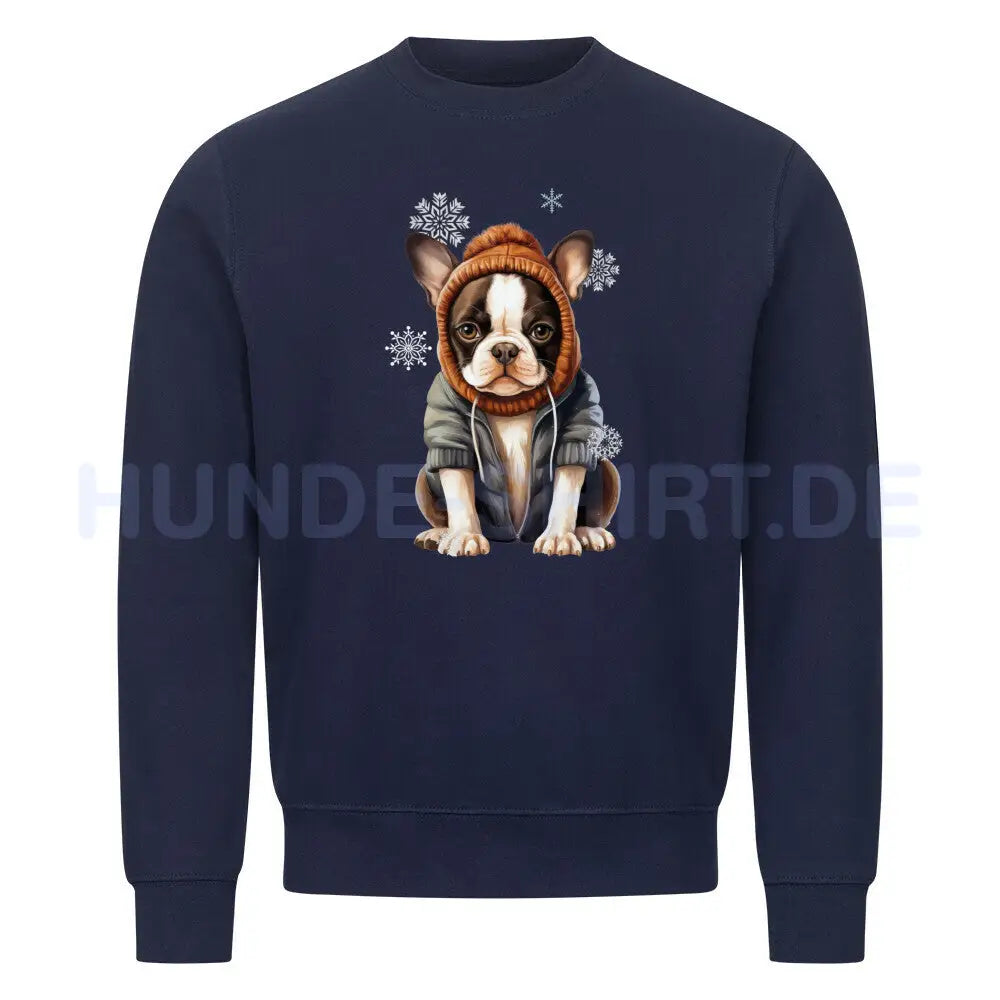 Premium Sweatshirt "Boston Terrier Winterbub" Navy Blue – hunde-shirt.de