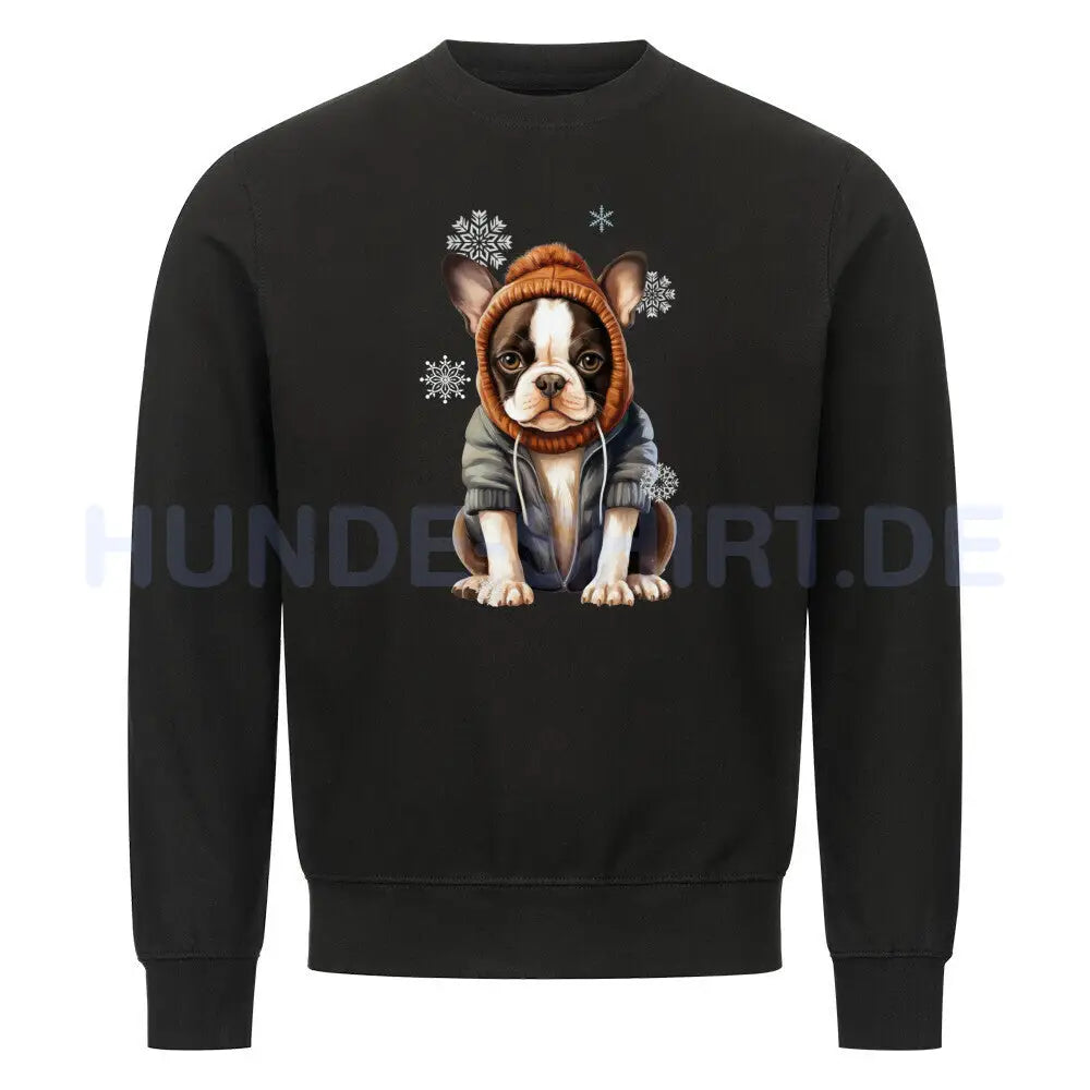 Premium Sweatshirt "Boston Terrier Winterbub" Schwarz – hunde-shirt.de