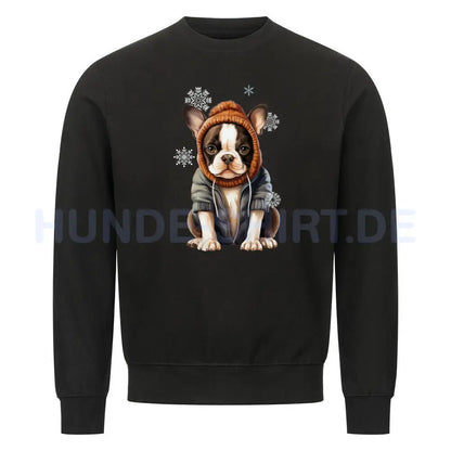 Premium Sweatshirt "Boston Terrier Winterbub" Schwarz – hunde-shirt.de