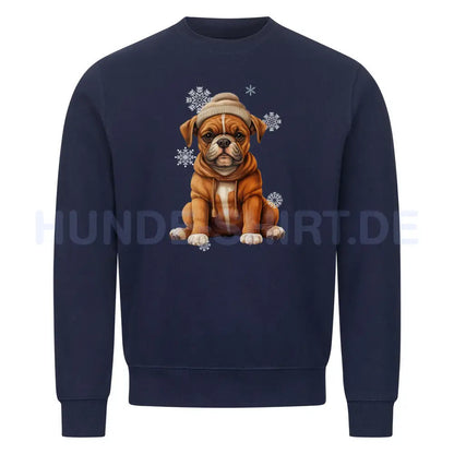 Premium Sweatshirt "Boxer Winterbub" Navy Blue – hunde-shirt.de