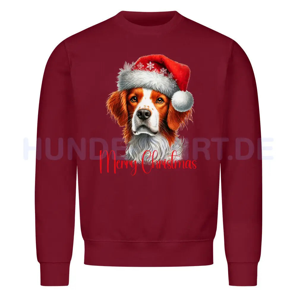 Premium Sweatshirt "Brittany Spaniel - Merry Christmas" Burgunder – hunde-shirt.de