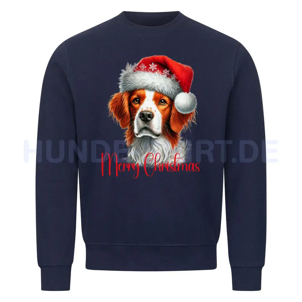 Premium Sweatshirt "Brittany Spaniel - Merry Christmas" Navy Blue – hunde-shirt.de