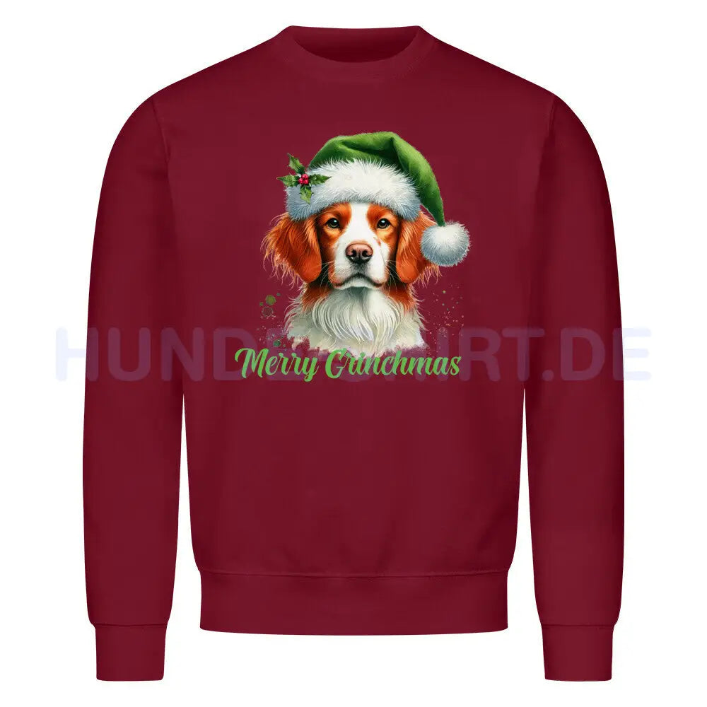 Premium Sweatshirt "Brittany Spaniel - Merry Grinchmas" Burgunder – hunde-shirt.de