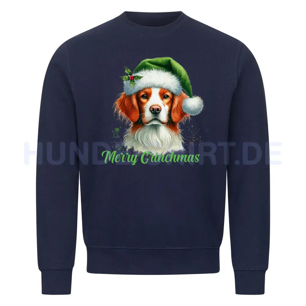 Premium Sweatshirt "Brittany Spaniel - Merry Grinchmas" Navy Blue – hunde-shirt.de