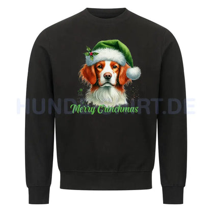 Premium Sweatshirt "Brittany Spaniel - Merry Grinchmas" Schwarz – hunde-shirt.de