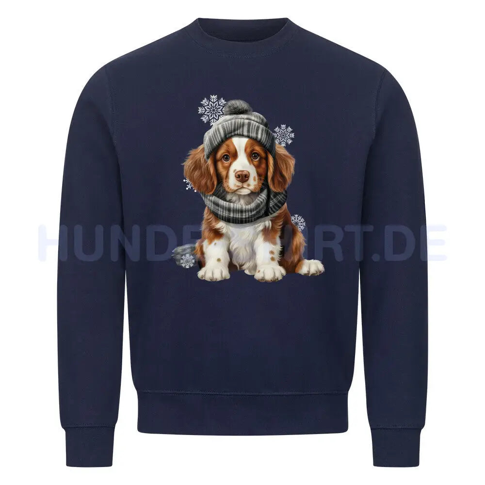 Premium Sweatshirt "Brittany Spaniel - Winter Puppy" Navy Blue – hunde-shirt.de