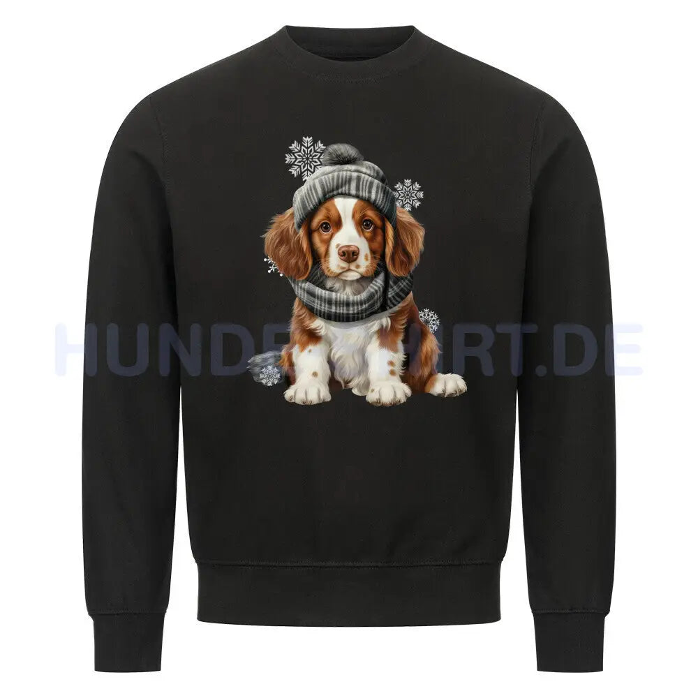 Premium Sweatshirt "Brittany Spaniel - Winter Puppy" Schwarz – hunde-shirt.de