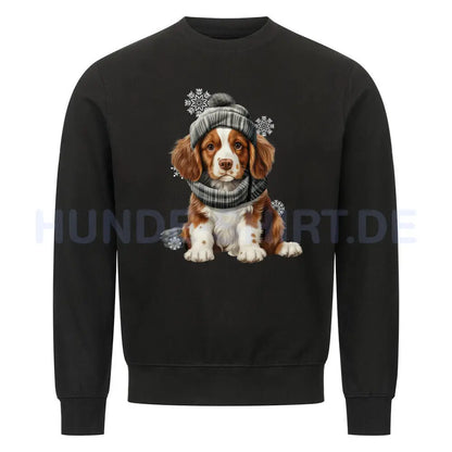 Premium Sweatshirt "Brittany Spaniel - Winter Puppy" Schwarz – hunde-shirt.de