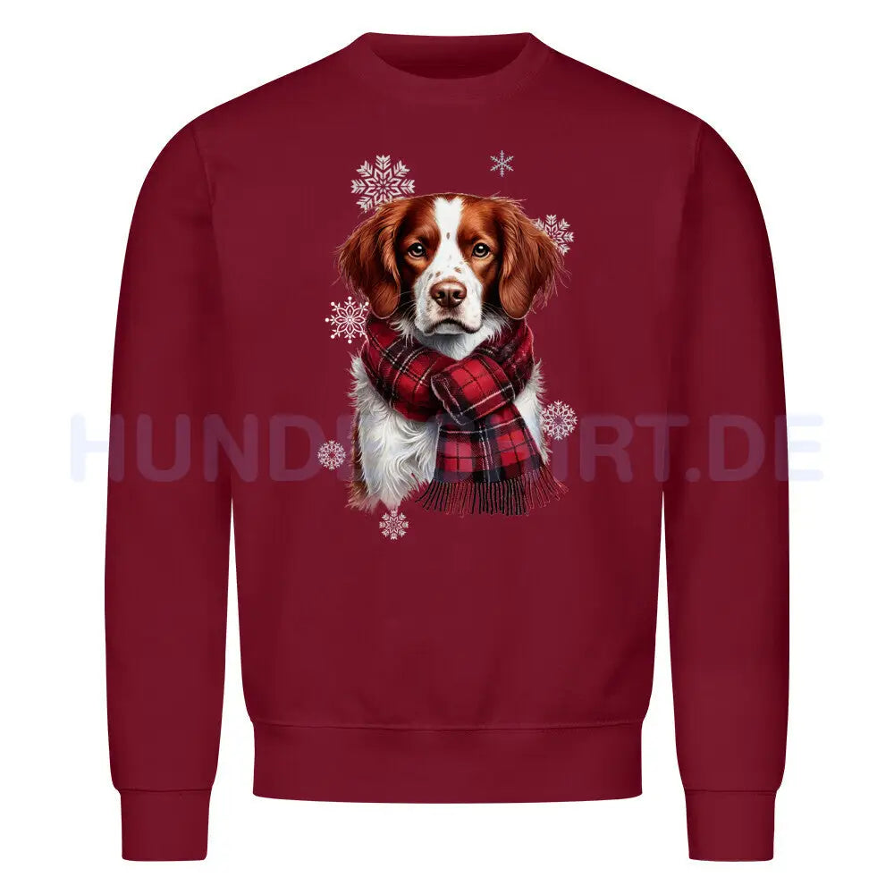 Premium Sweatshirt "Brittany Spaniel Winter" Burgunder – hunde-shirt.de