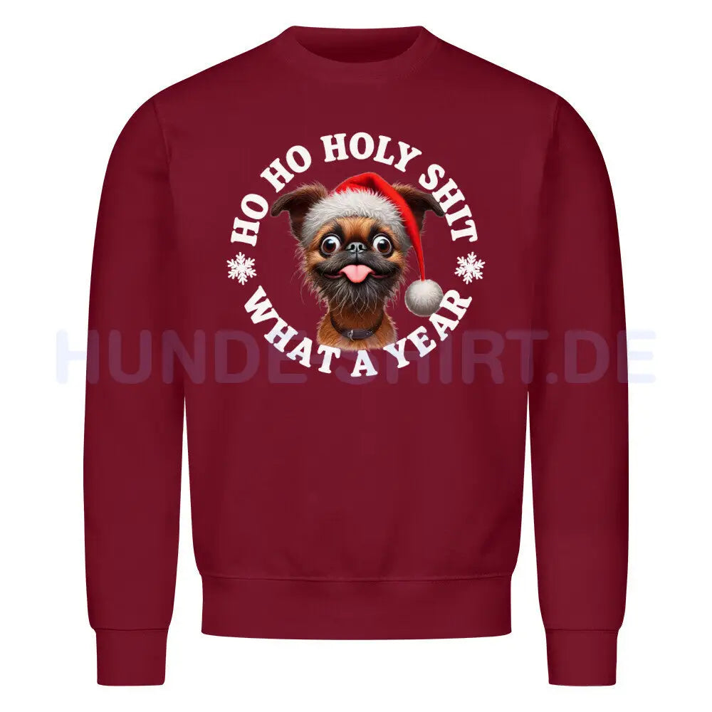 Premium Sweatshirt "Brüsseler Griffon - HO HO..." Burgunder – hunde-shirt.de