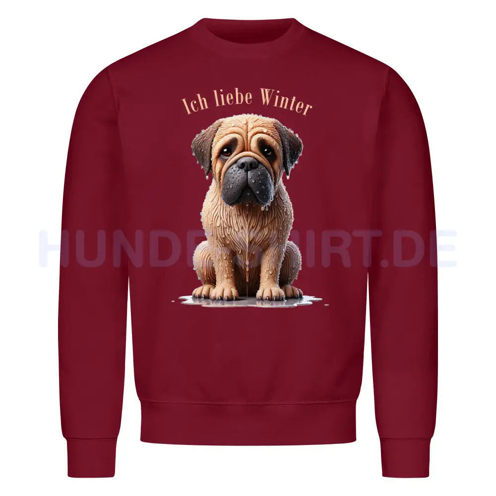 Premium Sweatshirt "Bullmastiff - Ich liebe Winter" Burgunder – hunde-shirt.de