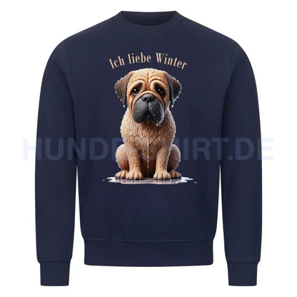 Premium Sweatshirt "Bullmastiff - Ich liebe Winter" Navy Blue – hunde-shirt.de