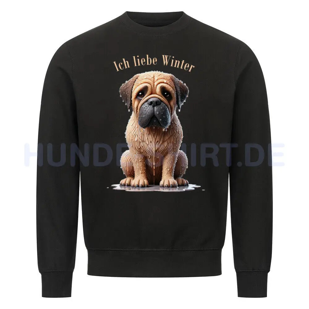 Premium Sweatshirt "Bullmastiff - Ich liebe Winter" Schwarz – hunde-shirt.de