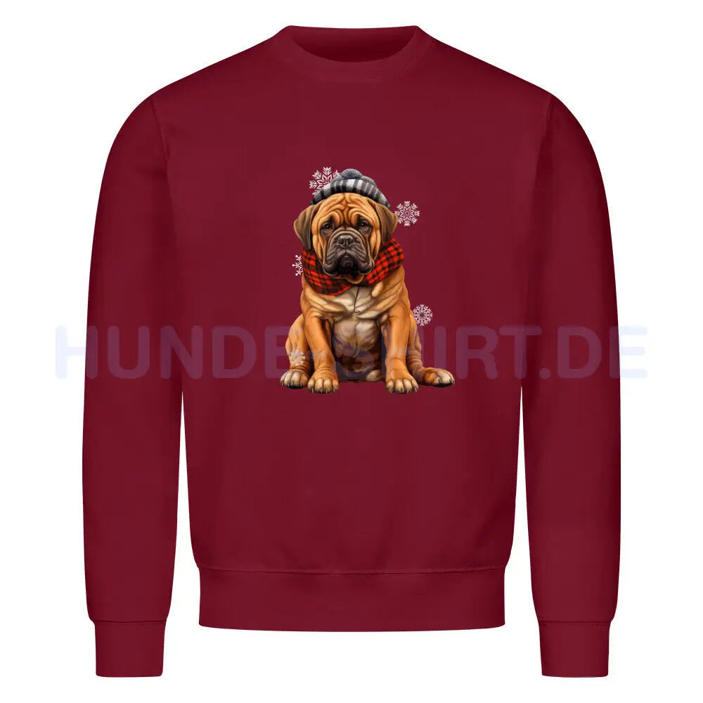 Premium Sweatshirt "Bullmastiff - Winter" Burgunder – hunde-shirt.de