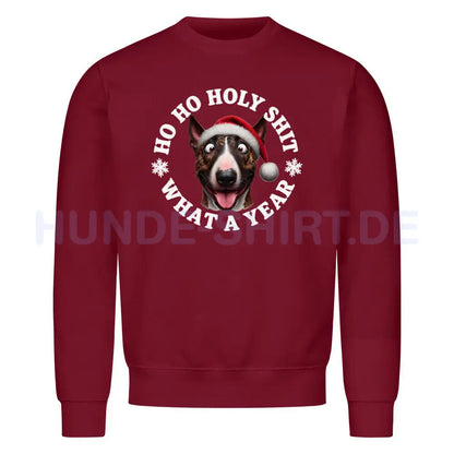 Premium Sweatshirt "Bullterrier ( braun ) - HO HO..." Burgunder – hunde-shirt.de