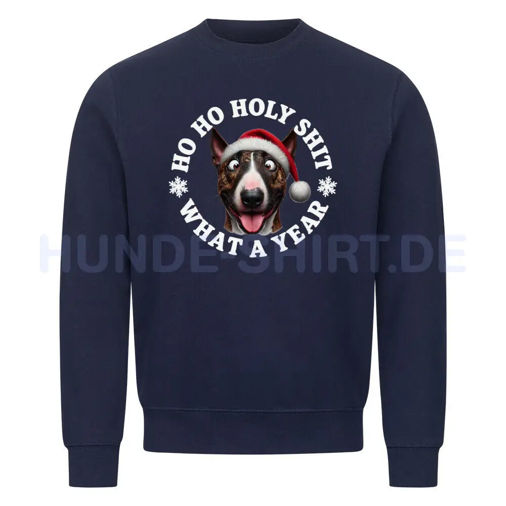 Premium Sweatshirt "Bullterrier ( braun ) - HO HO..." Navy Blue – hunde-shirt.de