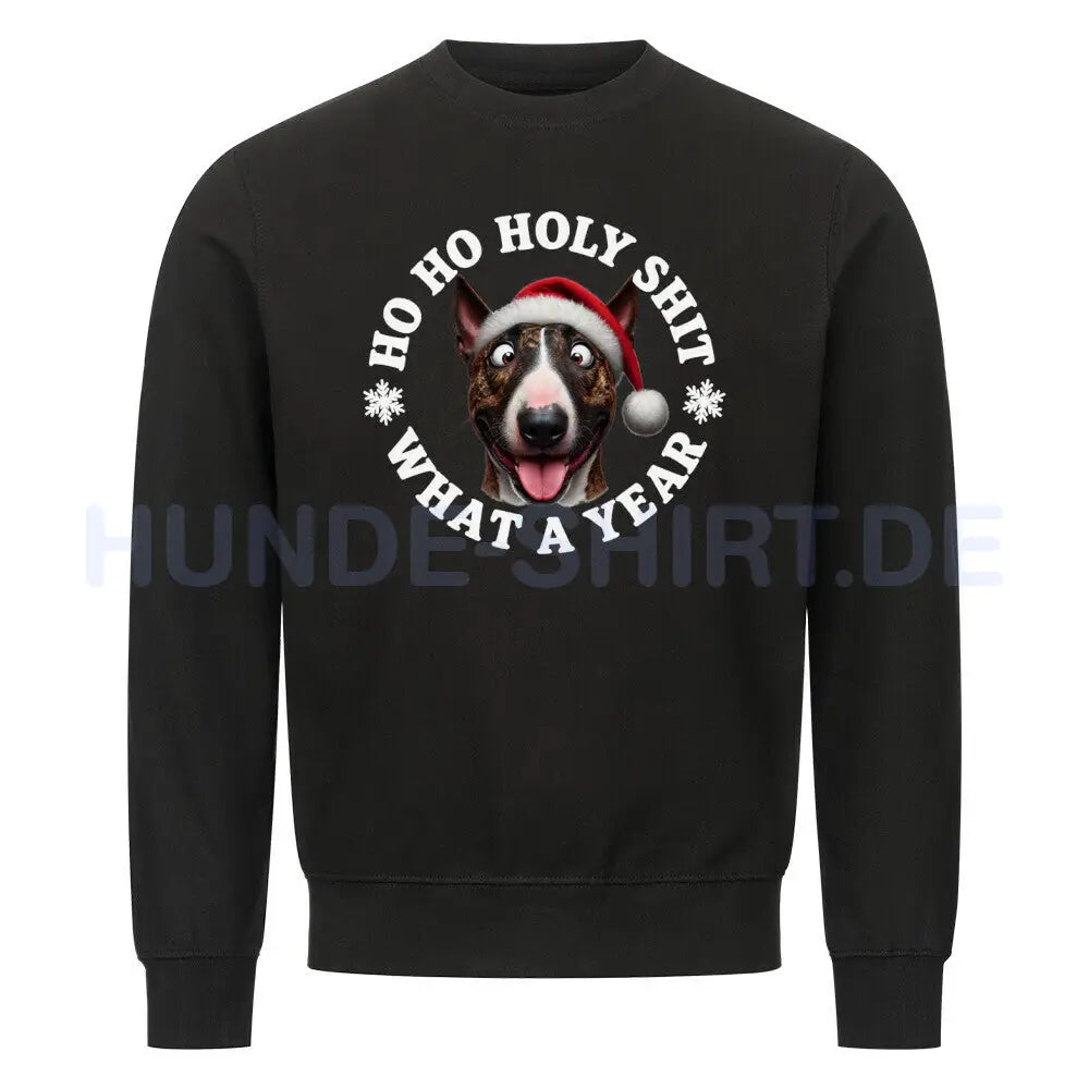 Premium Sweatshirt "Bullterrier ( braun ) - HO HO..." Schwarz – hunde-shirt.de