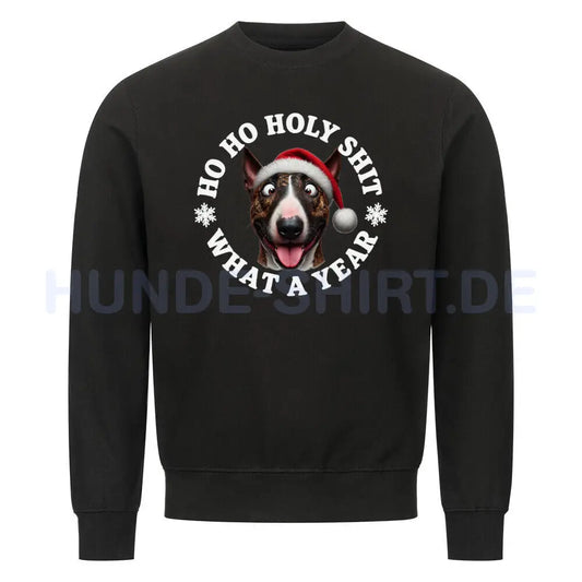 Premium Sweatshirt "Bullterrier ( braun ) - HO HO..." Schwarz – hunde-shirt.de