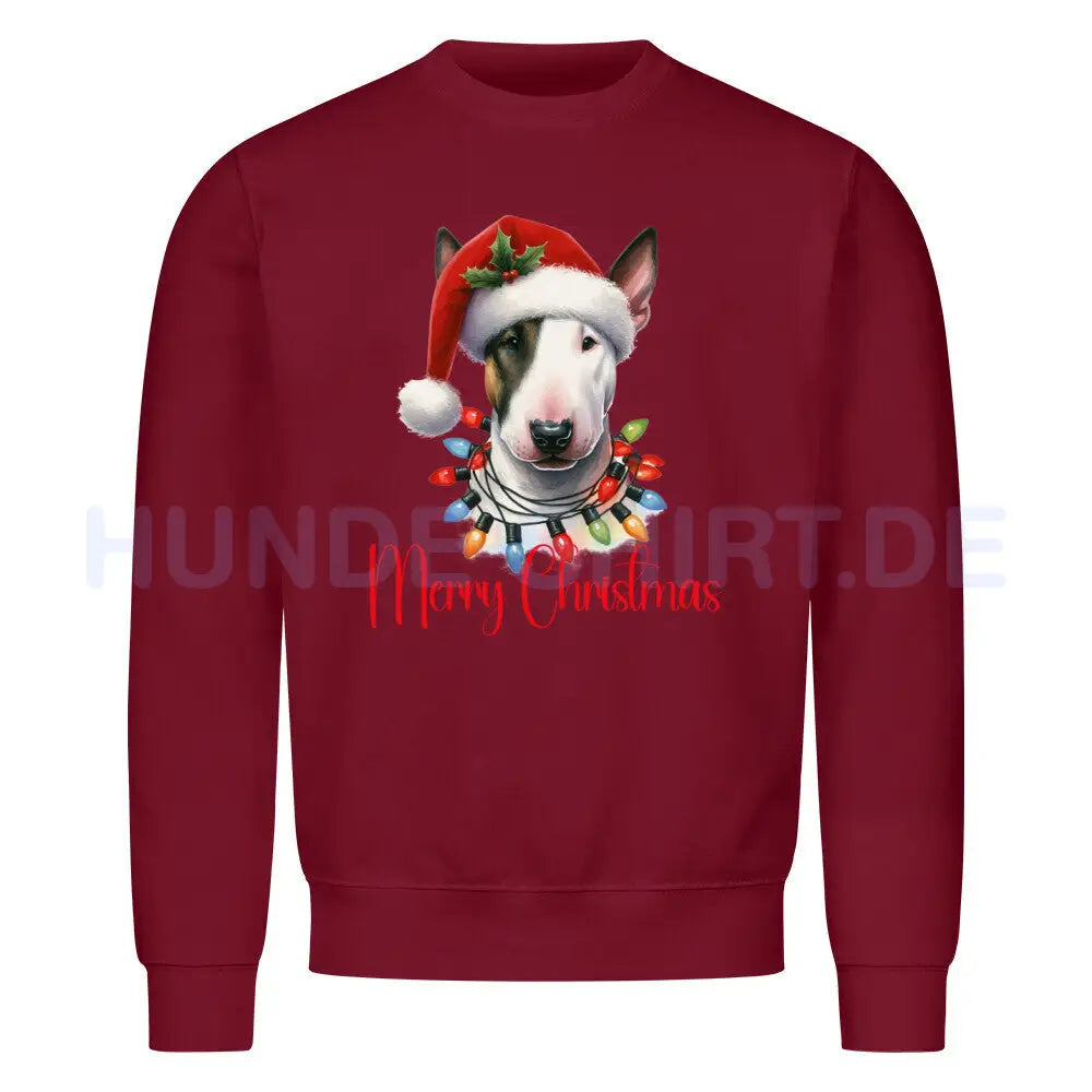 Premium Sweatshirt "Bullterrier ( hell ) - Merry Christmas" Burgunder – hunde-shirt.de