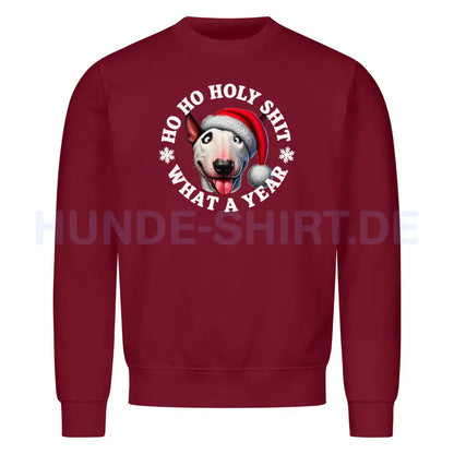 Premium Sweatshirt "Bullterrier - HO HO..." Burgunder – hunde-shirt.de