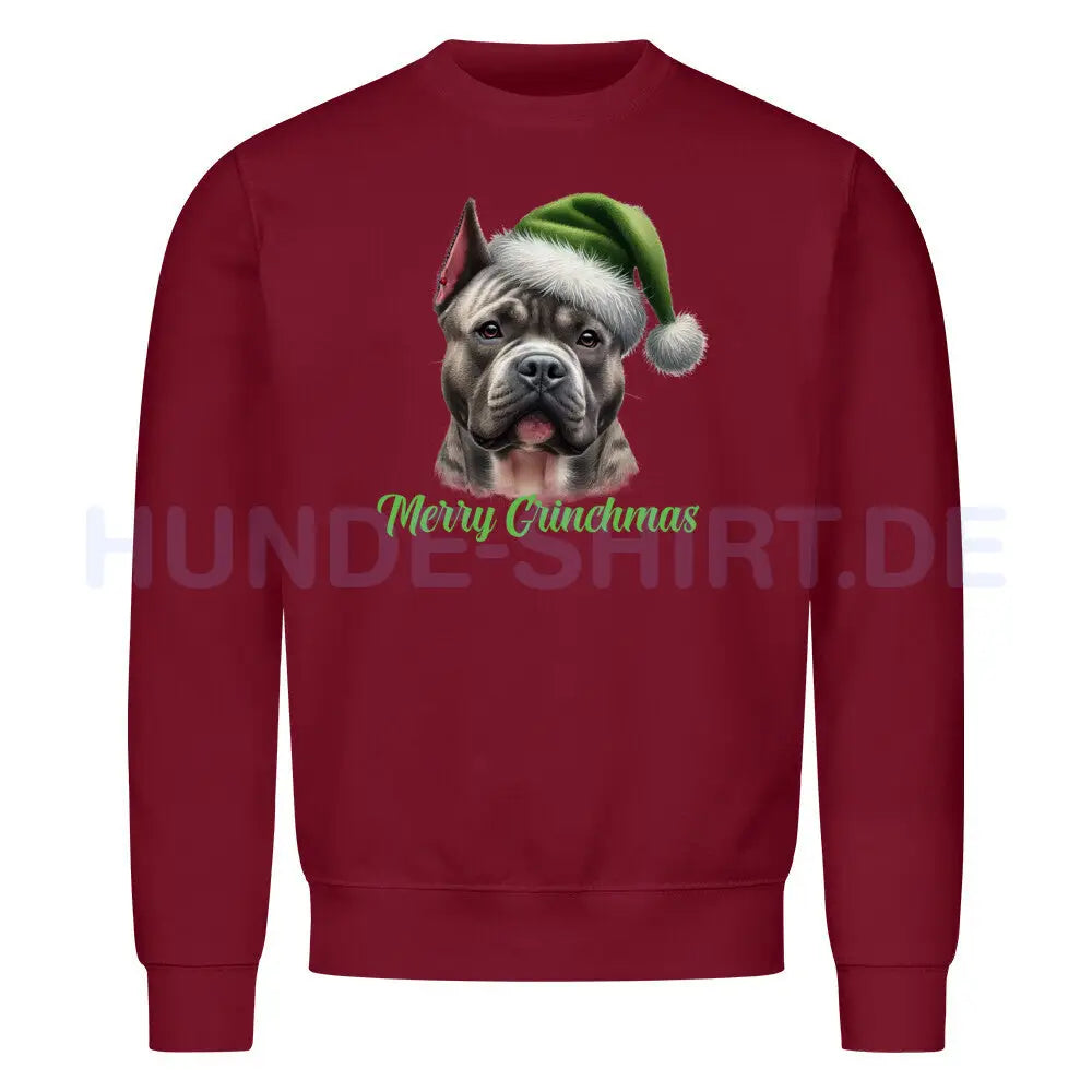 Premium Sweatshirt "Bully XXL - Merry Grinchmas" Burgunder – hunde-shirt.de