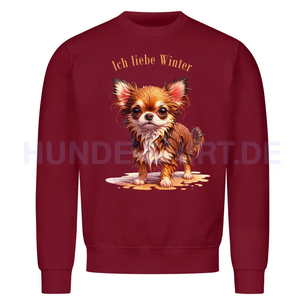 Premium Sweatshirt "Chihuahua - Ich liebe Winter" Burgunder – hunde-shirt.de