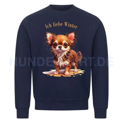 Premium Sweatshirt "Chihuahua - Ich liebe Winter" Navy Blue – hunde-shirt.de