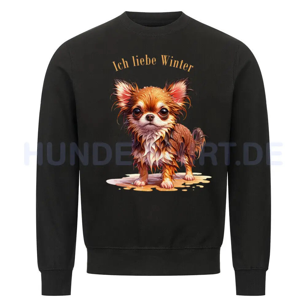 Premium Sweatshirt "Chihuahua - Ich liebe Winter" Schwarz – hunde-shirt.de