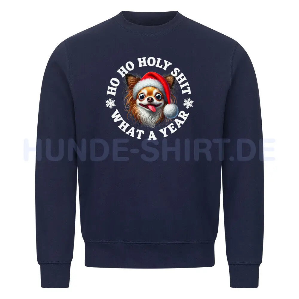 Premium Sweatshirt "Chihuahua Langhaar - HO HO..." Navy Blue – hunde-shirt.de