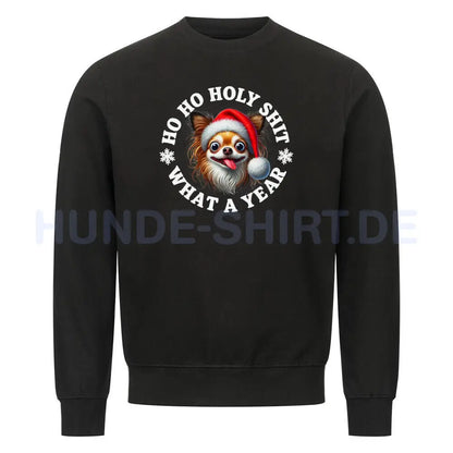 Premium Sweatshirt "Chihuahua Langhaar - HO HO..." Schwarz – hunde-shirt.de