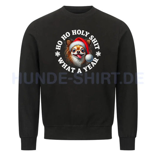 Premium Sweatshirt "Chihuahua Langhaar - HO HO..." Schwarz – hunde-shirt.de