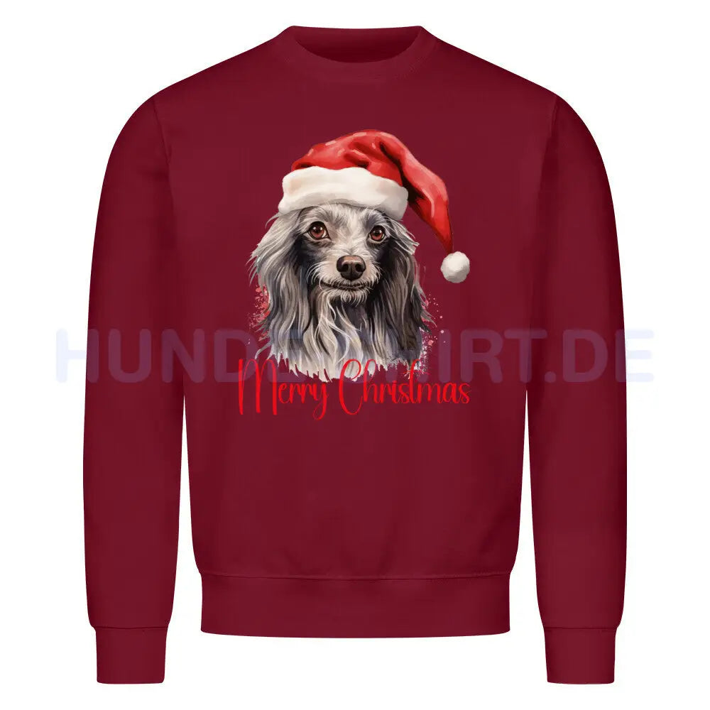 Premium Sweatshirt "Chinese Crested Dog - Merry Christmas" Burgunder – hunde-shirt.de