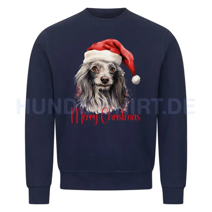 Premium Sweatshirt "Chinese Crested Dog - Merry Christmas" Navy Blue – hunde-shirt.de