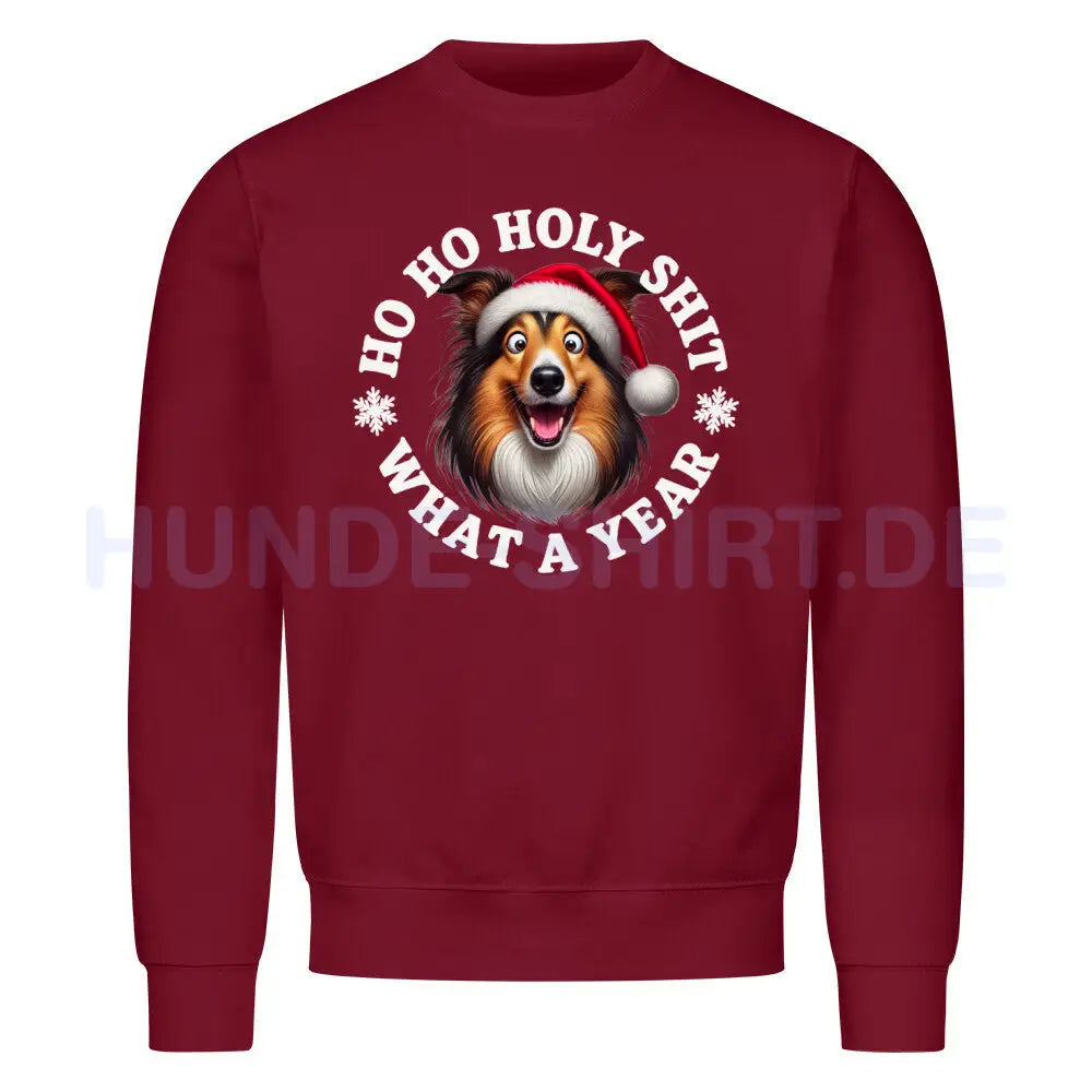 Premium Sweatshirt "Collie - HO HO..." Burgunder – hunde-shirt.de