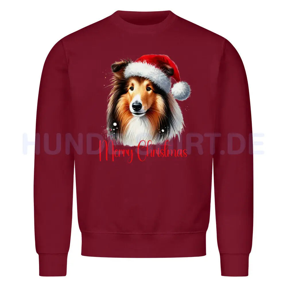 Premium Sweatshirt "Collie - Merry Christmas" Burgunder – hunde-shirt.de