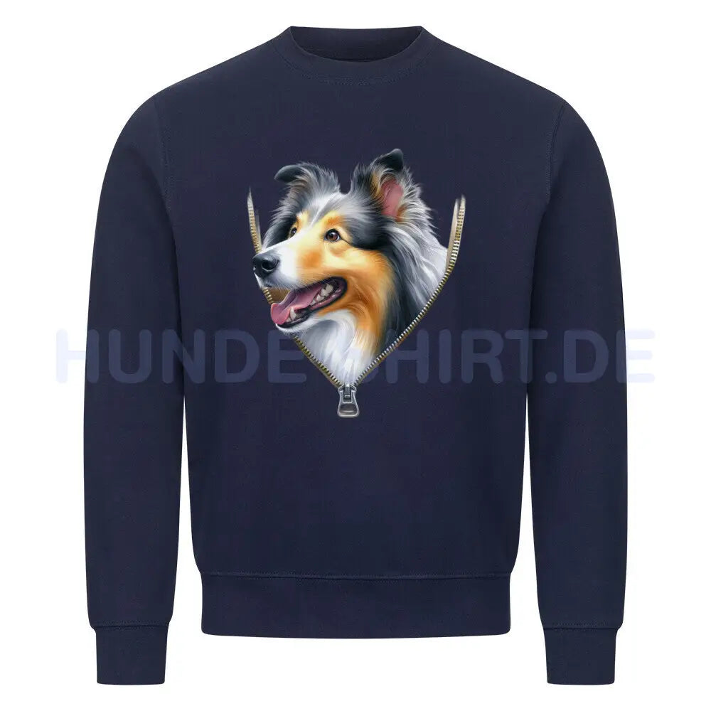 Premium Sweatshirt "Collie Zipper" Navy Blue – hunde-shirt.de